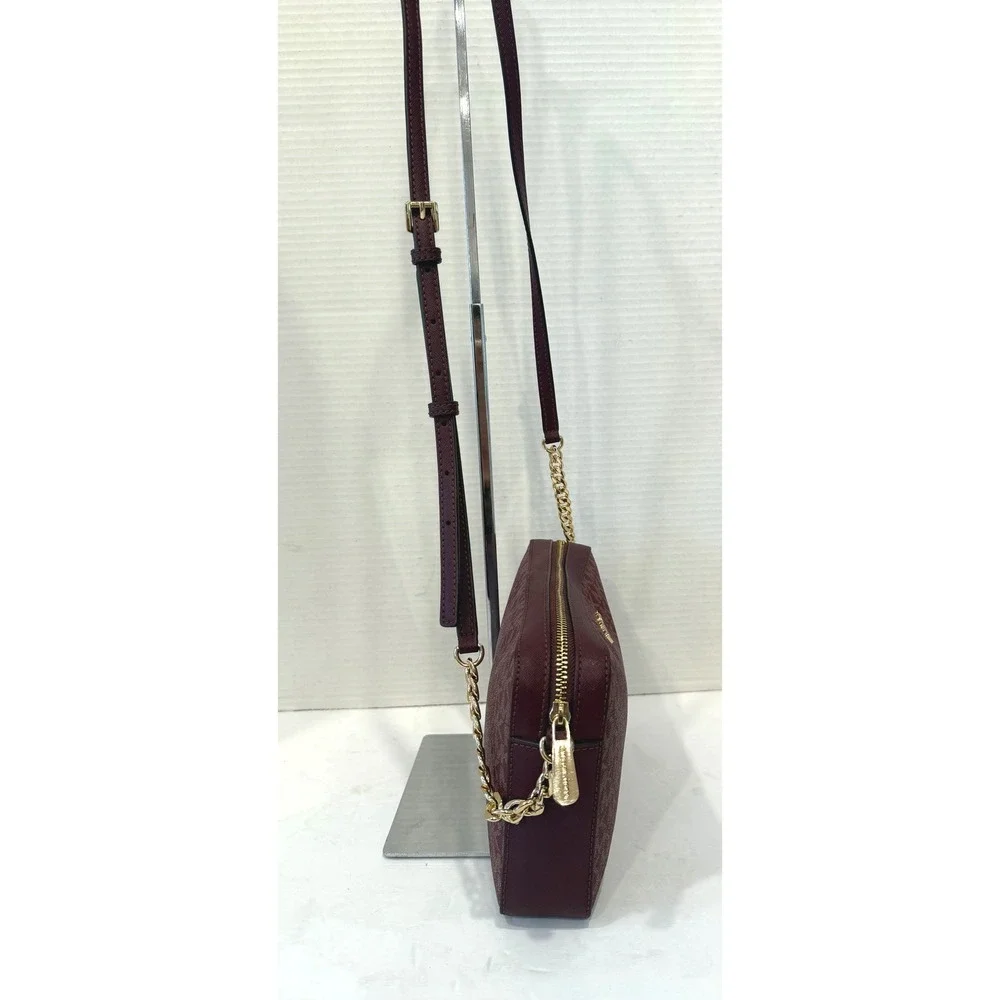 Michael Kors Jet Set‎ Burgundy Signature Monogram Chain Crossbody Bag